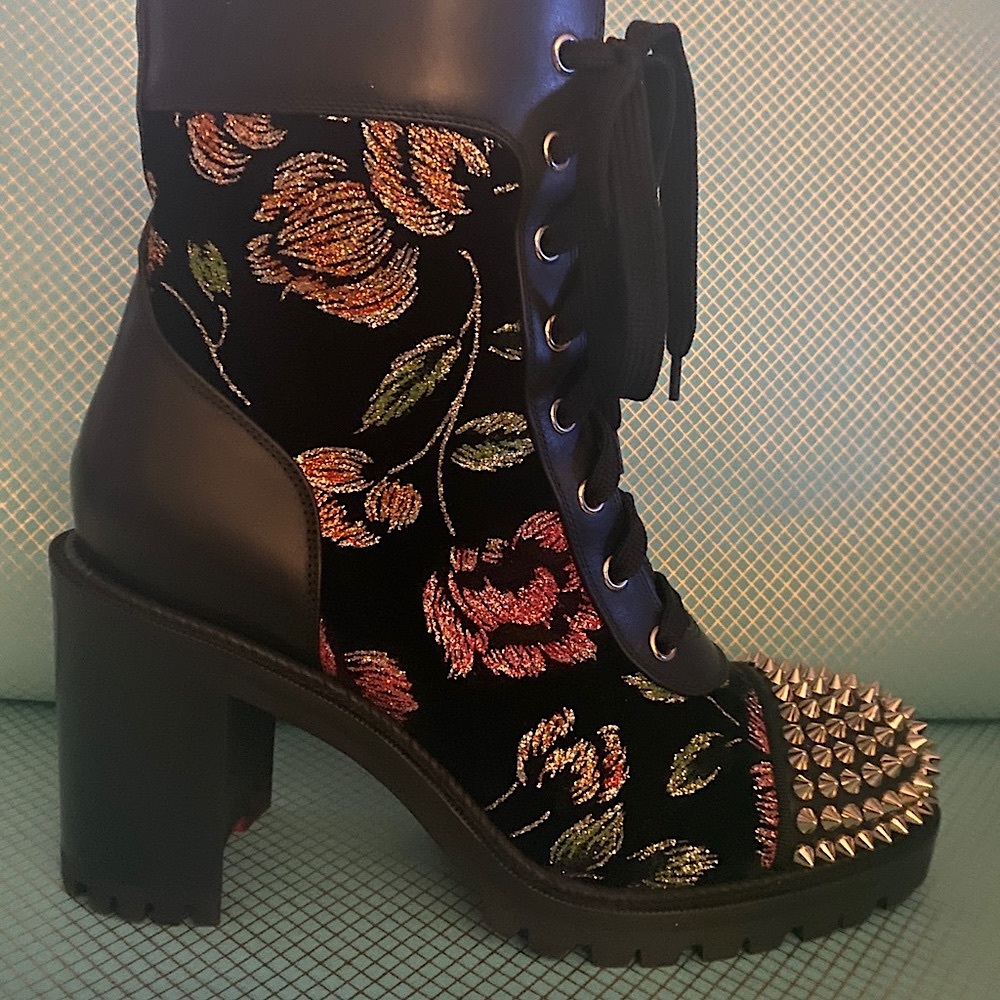 CHRISTIAN LOUBOUTIN Floral Studded Hiking Boots